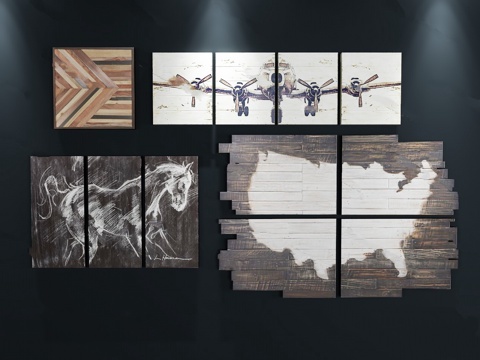  北欧现代装饰画组合3d模型 