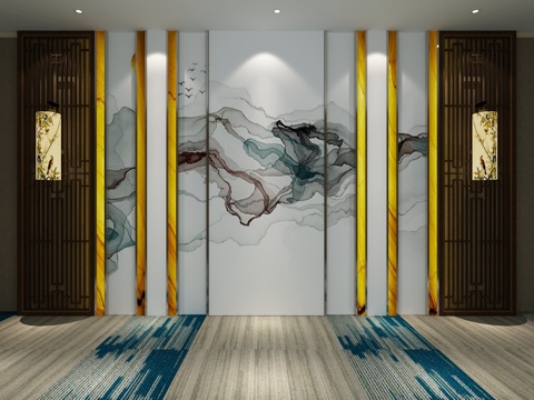  中式背景墙 形象墙 背景墙3d模型 