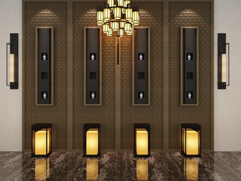  背景墙 形象墙 中式背景墙 中式地灯 中式吊灯 中式壁灯3d模型 