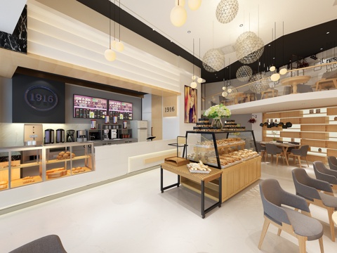  北欧风格奶茶店 客厅 沙发茶几 餐桌椅 挂画 物件摆件3d模型 