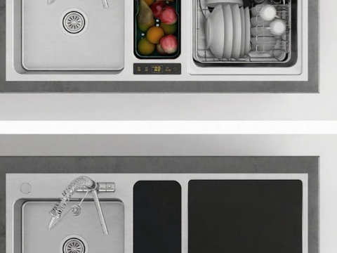 智能厨房一体化设计 多功能集成高端家电 未来家居科技体验免费3d模型