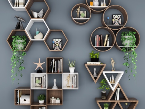  现代北欧墙饰植物架组合3d模型 