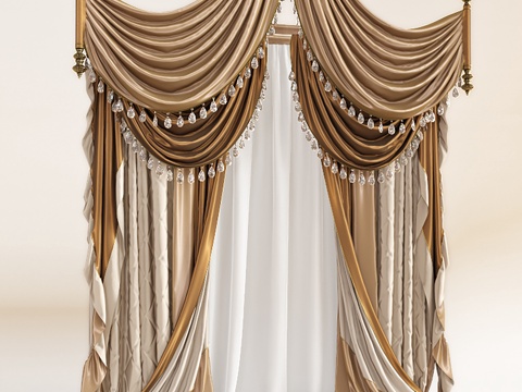  现代布艺窗帘3d模型 