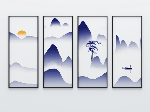  新中式挂画3d模型 