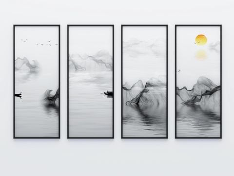  新中式挂画3d模型 