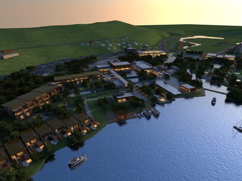  美式别墅外观全模场景 船 规划3d模型 