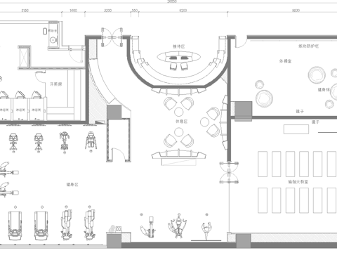 健身会所 最新平面施工图合集cad施工图