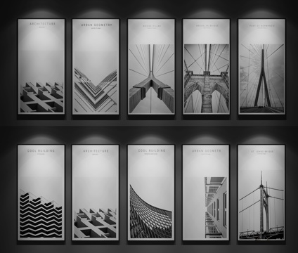  现代黑白建筑画组合3d模型 