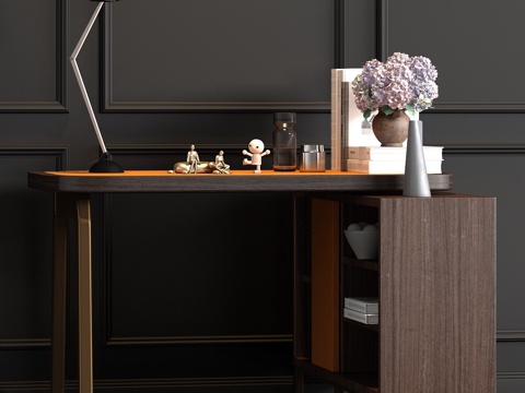  现代金属书桌书柜书籍饰品组合3d模型 