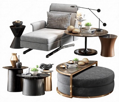 现代轻奢客厅家具3D模型 高端家居设计效果图 大理石金属装饰室内效果图渲染素材免费3d模型