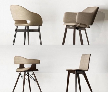 现代简约布艺木椅多角度展示 深棕色实木框架客厅家具设计 四宫格产品细节图 舒适家居搭配灵感免费3d模型