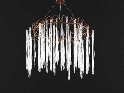 铜色金属树枝造型吊灯 水晶冰柱装饰灯具 现代艺术灯具设计 高端室内装饰3D模型 奢华家居软装效果图免费3d模型