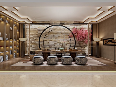  禅意中式茶室 茶桌 柜子3d模型 