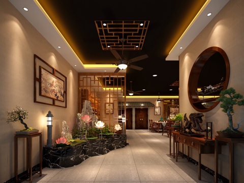  传统中式餐厅3d模型 