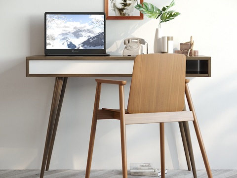  工业风书桌椅子摆件组合3d模型 