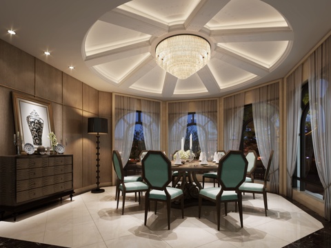  新中式餐厅吊灯 餐桌椅3d模型 