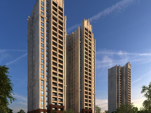  欧式高层住宅全模场景 客厅 沙发茶几 餐桌椅 客厅 吊灯3d模型 