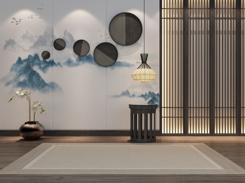  新中式背景墙 禅意背景墙 禅意造型墙，包房造型墙 墙饰3d模型 