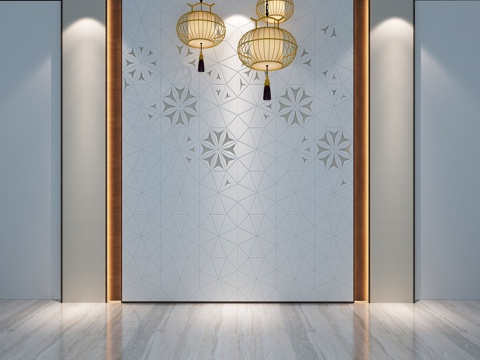  新中式背景墙 镂空花3d模型 