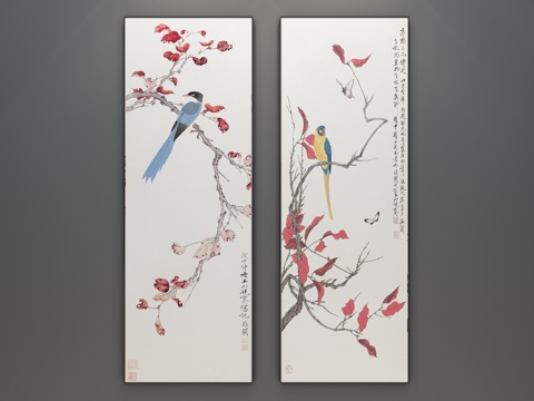  现代新中式花鸟挂画3d模型 