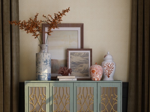  新中式玄关柜装饰组合3d模型 