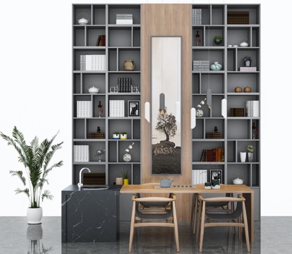  新中式泡茶桌  新中式单椅  置物架  书柜 吊灯 摆件3d模型 