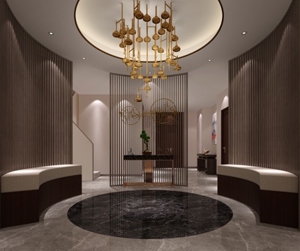  新中式  客厅 吊灯  屏风3d模型 