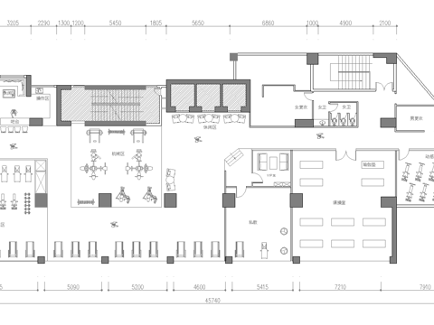 健身会所 最新平面施工图合集cad施工图