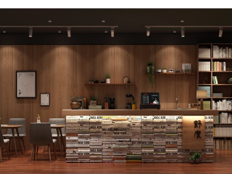  简约中式休闲书吧3d模型 