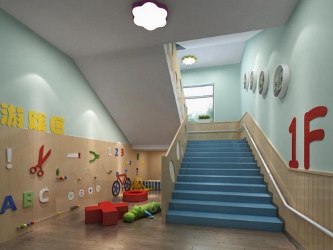 幼儿园楼梯间设计 游戏区室内装饰方案 儿童教育空间布局 安全趣味学习环境营造免费3d模型