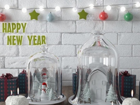 圣诞新年装饰玻璃罩雪人小屋 节日氛围创意家居摆件 3D模型节日装饰品 圣诞主题家居装饰品 节日串灯背景墙装饰免费3d模型