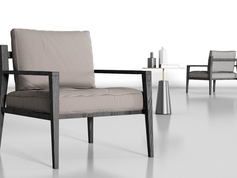  新中式实木布艺单椅角几组合3d模型 