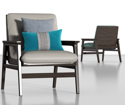  新中式实木布艺单椅组合3d模型 