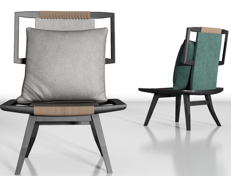  新中式实木布艺单椅组合3d模型 