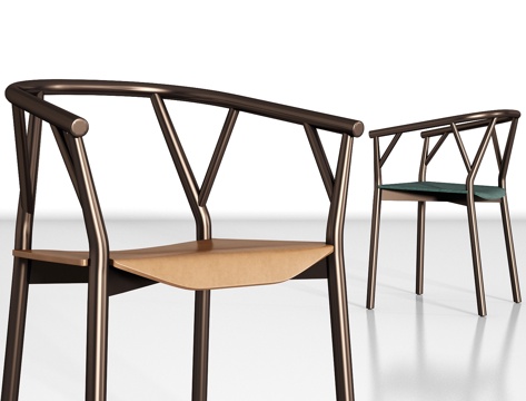  新中式金属皮革单椅组合3d模型 