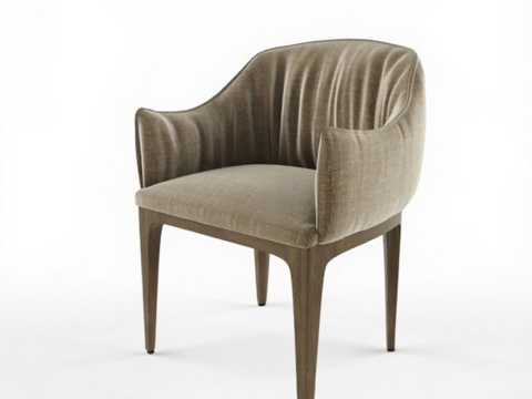 现代风格扶手椅 米色绒布褶皱设计 浅棕实木椅腿家具 简约家居装饰3D模型免费3d模型