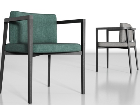  新中式实木布艺单椅组合3d模型 