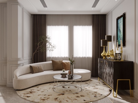  美式沙发起居室3d模型 