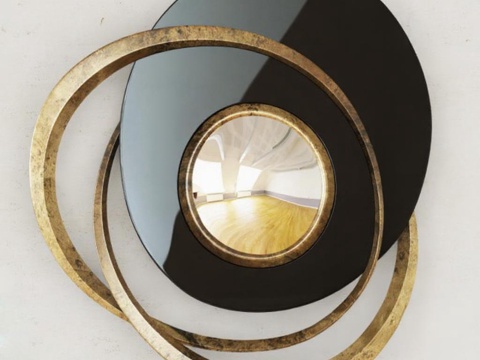 现代艺术装饰镜 北欧轻奢客厅背景墙挂饰 金属环形墙面镜免费3d模型