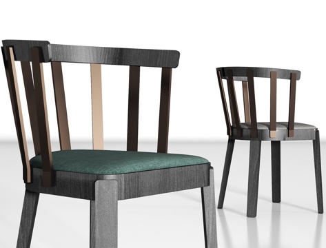  新中式实木布艺单椅组合3d模型 