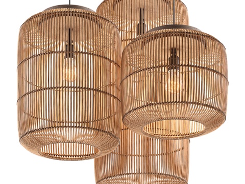  侘寂风格吊灯 中国藤编灯3d模型 