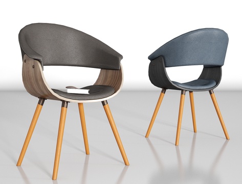  现代实木皮革单椅组合3d模型 