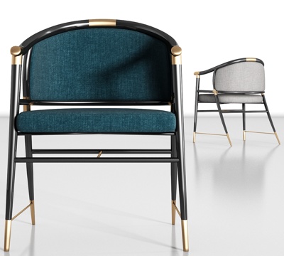  新中式金属布艺单椅组合3d模型 