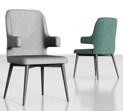  现代实木布艺单椅组合3d模型 