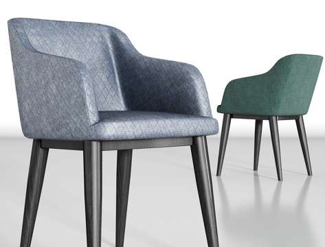  现代实木蓝色布艺单椅组合3d模型 