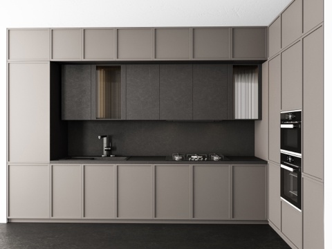  新古典厨房 - 黑棕配色323d模型 