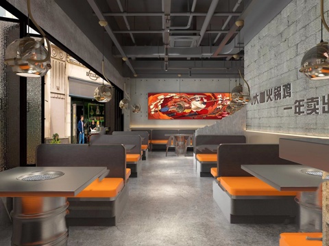 网红风火锅店 串串店 最新全套施工图 效果图合集cad施工图