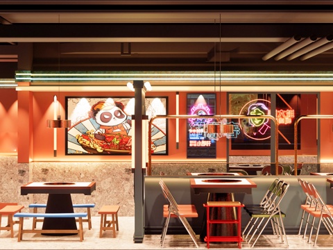 网红风火锅店 串串店 最新全套施工图 效果图合集cad施工图