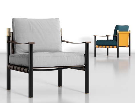  新中式金属皮革单椅组合3d模型 