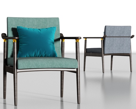  新中式实木布艺单椅组合3d模型 